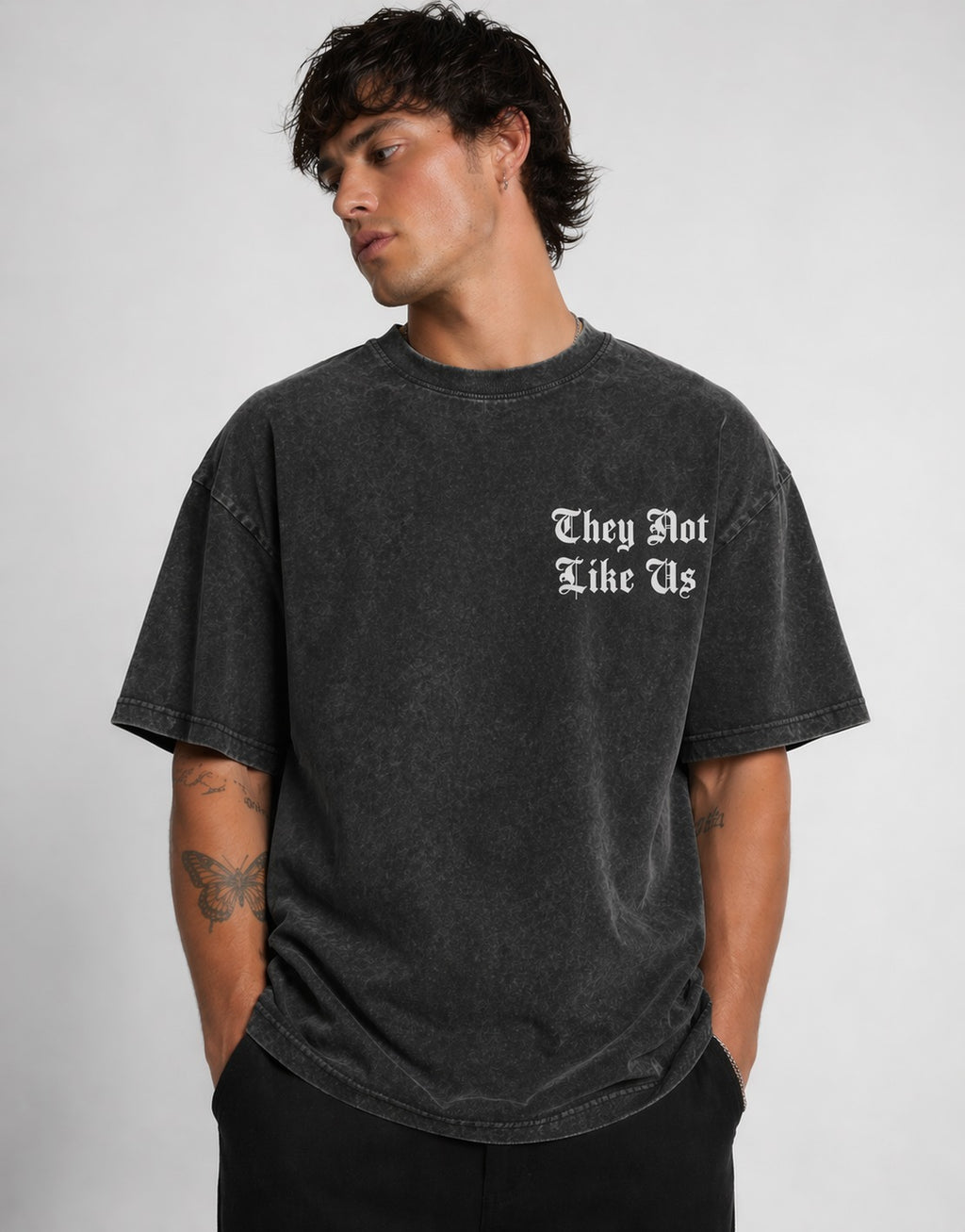 Premium Black Acid Wash Typhography Tshirt