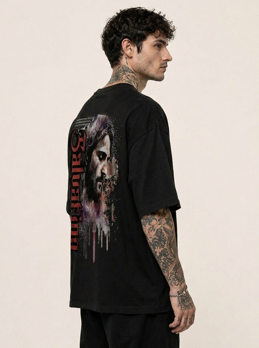 Black Back Print Oversized Tshirt
